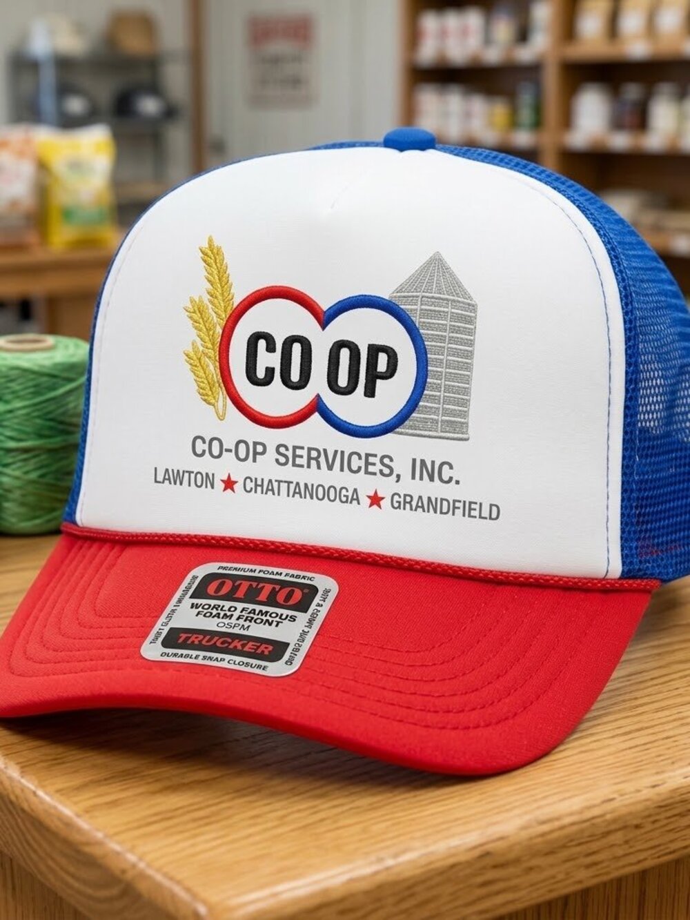 Vintage Co-Op Services Inc Farm Grain Silo Red White Blue OTTO Rope Hat Retro 80